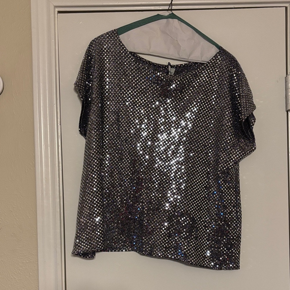 Joanna August Shimmering Silver Sequin Blouse